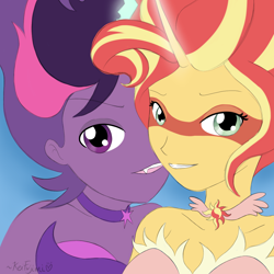 Size: 1280x1280 | Tagged: safe, artist:keifujimi, midnight sparkle, sci-twi, sunset shimmer, twilight sparkle, equestria girls, friendship games, close-up, daydream shimmer, female, lesbian, midnightdaydream, portrait, scitwishimmer, shipping, simple background, sunsetsparkle