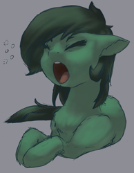Size: 717x923 | Tagged: safe, artist:lockhe4rt, oc, oc only, oc:anon filly, earth pony, pony, adoranon, chest fluff, cute, ear fluff, eyes closed, female, filly, lying down, ocbetes, open mouth, simple background, solo, waking up, yawn