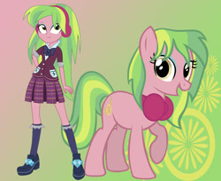 Size: 1111x905 | Tagged: safe, artist:sunset-sunrize, lemon zest, earth pony, pony, equestria girls, friendship games, bowtie, clothes, crystal prep academy, crystal prep shadowbolts, cutie mark, equestria girls ponified, headphones, human ponidox, open mouth, ponified, school uniform, skirt, solo