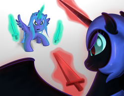 Size: 3712x2868 | Tagged: safe, artist:041744, princess luna, oc, oc:nyx, alicorn, pony, fanfic:past sins, alicorn oc, fanfic, female, filly, high res, mare, nightmare, nightmare nyx