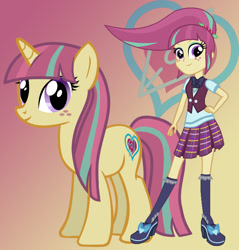 Size: 811x850 | Tagged: safe, artist:sunset-sunrize, sour sweet, pony, unicorn, equestria girls, friendship games, bowtie, clothes, crystal prep academy, crystal prep shadowbolts, cutie mark, equestria girls ponified, freckles, hand on hip, human ponidox, looking at you, pleated skirt, ponified, school uniform, skirt, solo