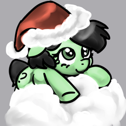 Size: 400x400 | Tagged: safe, artist:lockhe4rt, oc, oc only, oc:anon filly, earth pony, pony, christmas, cute, female, filly, hat, holiday, prone, santa hat, simple background, solo