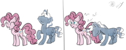 Size: 1417x566 | Tagged: safe, artist:thejayowl, pinkie pie, pokey pierce, earth pony, pony, unicorn, balloon, balloon popping, female, male, mare, pokeypie, shipping, stallion, straight