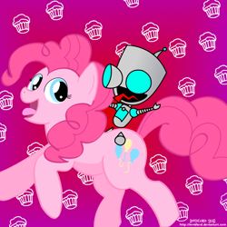 Size: 1000x1000 | Tagged: safe, artist:invidlord, pinkie pie, earth pony, pony, abstract background, female, gir, invader zim, mare