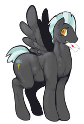 Size: 532x789 | Tagged: safe, artist:mangneto, thunderlane, pegasus, pony, colored pupils, letter, male, mouth hold, simple background, solo, stallion, white background