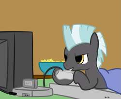 Size: 871x709 | Tagged: artist needed, safe, thunderlane, pegasus, pony, male, playing video games, solo, stallion, video game