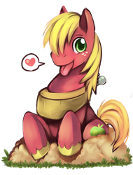 Size: 580x765 | Tagged: safe, artist:ende26, big macintosh, earth pony, pony, behaving like a dog, big macindog, cute, discorded, happy, heart, looking at you, macabetes, male, panting, pictogram, simple background, smiling, solo, stallion, tongue out, transparent background