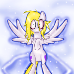 Size: 1400x1400 | Tagged: safe, artist:myhysteria, surprise, pegasus, pony, g1, bloodshot eyes, both cutie marks, female, g1 to g4, generation leap, mare, on back, snow, snow angel, solo