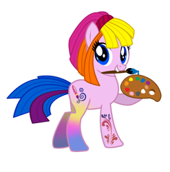 Size: 1400x1418 | Tagged: safe, artist:pinkanon, toola roola, toola roola (g3), earth pony, pony, g3, female, g3 to g4, g3betes, generation leap, mare, mouth hold, paint, paintbrush, palette, roolabetes, simple background, solo, transparent background