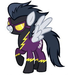 Size: 451x500 | Tagged: artist needed, safe, nightshade, rumble, pegasus, pony, clothes, costume, male, raised hoof, shadowbolts, shadowbolts costume, simple background, solo, stallion, white background