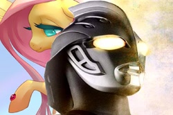 Size: 1199x794 | Tagged: artist needed, safe, artist:yurivorelover, fluttershy, ladybug, pegasus, pony, crossover, fanfic cover, female, floppy ears, mare, the ultimate mare, ultraman, ultraman nexus