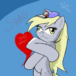 Size: 1000x1000 | Tagged: safe, artist:icebreak23, derpy hooves, pegasus, pony, bipedal, female, hat, mare, solo, swag