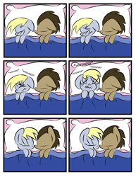 Size: 2550x3301 | Tagged: safe, artist:joeywaggoner, derpy hooves, doctor whooves, earth pony, pegasus, pony, bed, boop, cute, doctorderpy, female, high res, male, mare, noseboop, shipping, sleeping, stallion, straight, whimpering