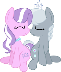 Size: 6000x7030 | Tagged: safe, artist:mactavish1996, artist:mcsadat, edit, editor:slayerbvc, diamond tiara, silver spoon, earth pony, pony, .svg available, absurd resolution, accessory, accessory swap, boop, female, filly, jewelry, lesbian, missing accessory, mutual booping, necklace, noseboop, nuzzling, pearl necklace, shipping, silvertiara, simple background, tiara, transparent background, vector, vector edit