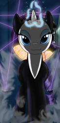 Size: 626x1276 | Tagged: safe, artist:burnout, rarity, pony, unicorn, catsuit, female, laser, looking at you, magic, mare, ninja, smoke, solo, thief, treasure