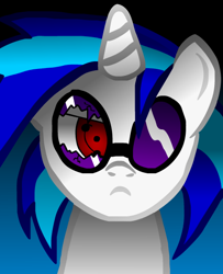 Size: 470x580 | Tagged: safe, artist:alexstrazse, dj pon-3, vinyl scratch, pony, unicorn, broken, female, glasses, gradient background, mare, sharingan, solo, sunglasses