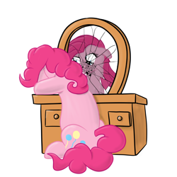 Size: 2000x2000 | Tagged: safe, artist:living_dead, pinkie pie, earth pony, pony, broken, duality, female, high res, mare, mirror, pinkamena diane pie, simple background, white background