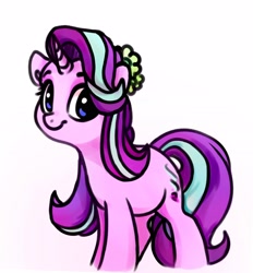 Size: 2894x3119 | Tagged: safe, artist:thefloatingtree, starlight glimmer, pony, unicorn, cute, female, flower, flower in hair, glimmerbetes, mare, simple background, smiling, solo, white background