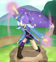 Size: 500x550 | Tagged: safe, artist:valiantrarity, trixie, human, clothes, female, humanized, magic, solo, tree