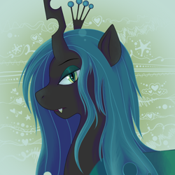 Size: 700x700 | Tagged: dead source, safe, artist:rosewhistle, queen chrysalis, changeling, changeling queen, abstract background, female, profile, solo