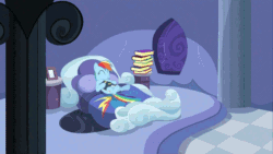 Size: 960x540 | Tagged: safe, screencap, rainbow dash, pegasus, pony, read it and weep, animated, bed, bedroom, book, cinemagraph, cute, dashabetes, eyes closed, female, gif, hoofy-kicks, leg wiggle, loop, mare, reading