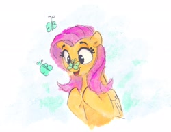 Size: 2048x1583 | Tagged: safe, artist:thefloatingtree, fluttershy, butterfly, pegasus, pony, butterfly on nose, cute, female, insect on nose, mare, open mouth, shyabetes, solo