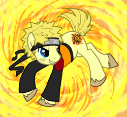 Size: 742x690 | Tagged: safe, artist:vertrev, earth pony, pony, abstract background, naruto, ponified, solo, uzumaki naruto