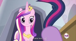 Size: 640x350 | Tagged: safe, edit, edited screencap, screencap, twilight sparkle, alicorn, pony, unicorn, a canterlot wedding, caption, face down ass up, female, hub logo, mare, out of context, sunshine sunshine, youtube, youtube caption