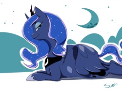 Size: 1024x768 | Tagged: safe, artist:swomswom, princess luna, alicorn, pony, bedroom eyes, female, lidded eyes, looking at you, mare, solo