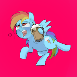 Size: 1500x1500 | Tagged: safe, artist:baigak, rainbow dash, pegasus, pony, cider, dashaholic, drunk, drunker dash, female, mare, pink background, simple background, solo, tankard