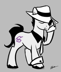 Size: 473x560 | Tagged: artist needed, safe, earth pony, pony, clothes, eyes closed, fedora, hat, kamen rider, kamen rider w, male, necktie, ponified, raised hoof, shoukichi karumi, simple background, solo, stallion, standing