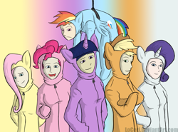 Size: 1057x784 | Tagged: safe, artist:loceri, applejack, fluttershy, pinkie pie, rainbow dash, rarity, twilight sparkle, human, female, footed sleeper, gradient background, humanized, mane six