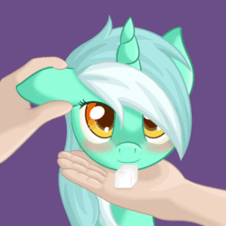 Size: 600x600 | Tagged: safe, artist:ratofdrawn, lyra heartstrings, human, pony, unicorn, animated, blinking, blushing, cute, daaaaaaaaaaaw, ear scratch, ear twitch, feeding, female, gif, hand, hnnng, licking, lyrabetes, mare, mlem, moe, offscreen character, pov, purple background, silly, simple background, smiling, sugarcube, tongue out, weapons-grade cute