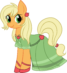 Size: 383x419 | Tagged: safe, artist:lulubell, applejack, earth pony, pony, clothes, dress, loose hair, simple background, solo, transparent background