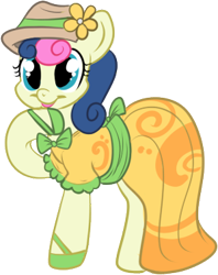 Size: 299x377 | Tagged: safe, artist:lulubell, bon bon, sweetie drops, earth pony, pony, clothes, dress, female, flower, hat, hooves, mare, simple background, solo, transparent background