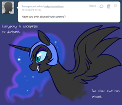 Size: 500x427 | Tagged: safe, artist:lulubell, nightmare moon, ask, solo, tumblr