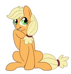 Size: 339x351 | Tagged: safe, artist:lulubell, applejack, earth pony, pony, hatless, missing accessory, simple background, sitting, solo, transparent background