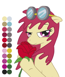 Size: 400x473 | Tagged: safe, artist:jcosneverexisted, oc, oc only, flower, goggles, reference sheet, rose, solo