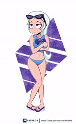 Size: 3599x5808 | Tagged: safe, artist:ohiekhe, trixie, human, equestria girls, bikini, bikini bottom, clothes, feet, flip-flops, human coloration, humanized, sandals, solo, sunglasses, swimsuit