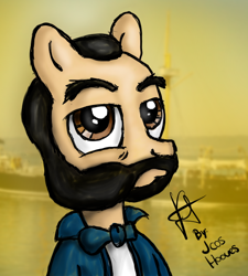 Size: 532x592 | Tagged: safe, artist:jcosneverexisted, oc, oc only, pony, beard, clothes, male, miguel grau, ponified, shirt, signature, solo, stallion