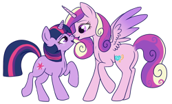 Size: 632x385 | Tagged: safe, artist:lulubell, princess cadance, twilight sparkle, alicorn, pony, blushing, boop, cute, female, lesbian, noseboop, shipping, simple background, transparent background, twidance