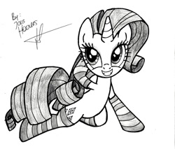 Size: 800x680 | Tagged: safe, artist:jcosneverexisted, rarity, pony, unicorn, clothes, monochrome, socks, solo, striped socks, traditional art