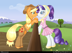 Size: 2600x1900 | Tagged: safe, artist:ratofdrawn, applejack, rarity, earth pony, pony, unicorn, boop, camping outfit, clothes, female, lesbian, rarijack, shipping