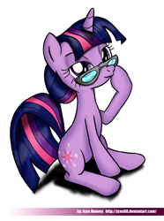 Size: 1958x2634 | Tagged: safe, artist:jcosneverexisted, twilight sparkle, unicorn twilight, pony, unicorn, alternate hairstyle, glasses, hair bun, solo