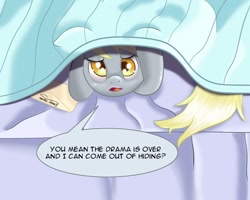 Size: 750x600 | Tagged: safe, artist:ratofdrawn, derpy hooves, pegasus, pony, bed, blanket, derpygate, drama, female, mare