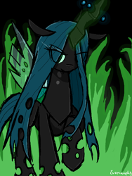 Size: 512x680 | Tagged: safe, artist:evomanaphy, queen chrysalis, changeling, changeling queen, female, fire, green fire, solo