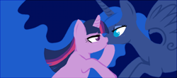 Size: 600x264 | Tagged: safe, artist:lulubell, princess luna, twilight sparkle, alicorn, pony, female, kissing, lesbian, shipping, twiluna