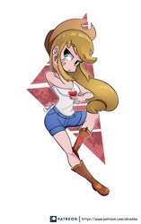 Size: 3271x5207 | Tagged: safe, artist:ohiekhe, applejack, human, clothes, cowboy hat, female, hat, humanized, shorts, simple background, solo, stetson, tanktop, white background