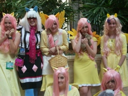 Size: 900x675 | Tagged: safe, artist:bip-bebop, artist:yurivorelover, fluttershy, photo finish, human, anime weekend atlanta, convention, cosplay, group photo, irl, irl human, photo