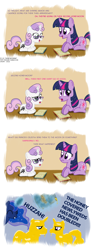 Size: 1500x4000 | Tagged: safe, artist:dtcx97, princess cadance, princess luna, shining armor, sweetie belle, twilight sparkle, alicorn, pony, unicorn, book, eye contact, eyes closed, female, frown, glasses, grin, honey, magic, male, mare, open mouth, post-crusade, prone, raised eyebrow, reading, shiningcadance, shipping, smiling, stallion, straight, telekinesis, the fun has been doubled, unamused, wide eyes